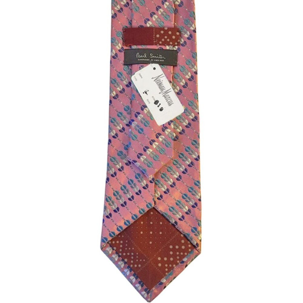 NEW Paul Smith Striped Silk Tie! Pink With White Blue Geometric Print ITALY MADE